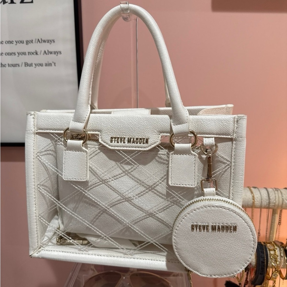 Steve Madden White Quilted Satchel Bag